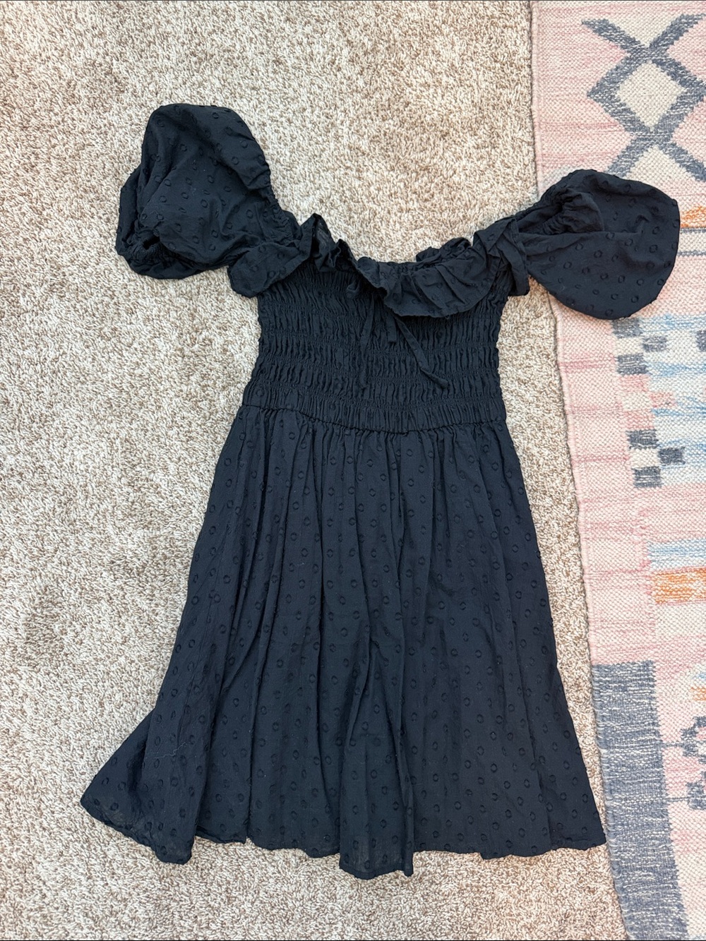 Black Puff-Sleeve Smocked Dress - Women